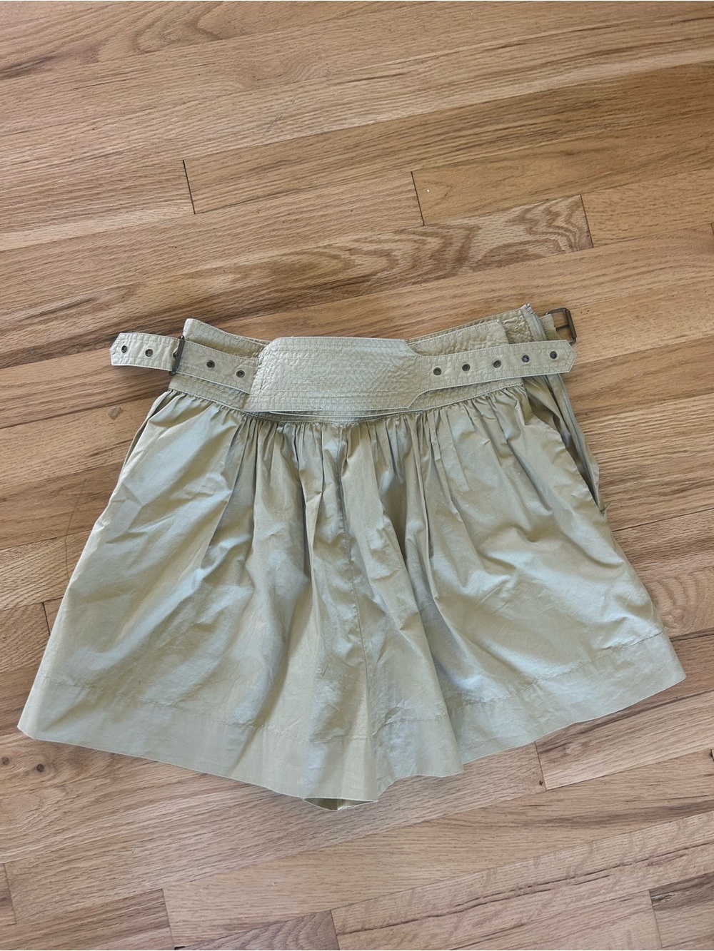 ULLA JOHNSON Adeline Cotton Poplin Shorts Belted Pocket Khaki Beige Size 6 - Picture 3 of 5